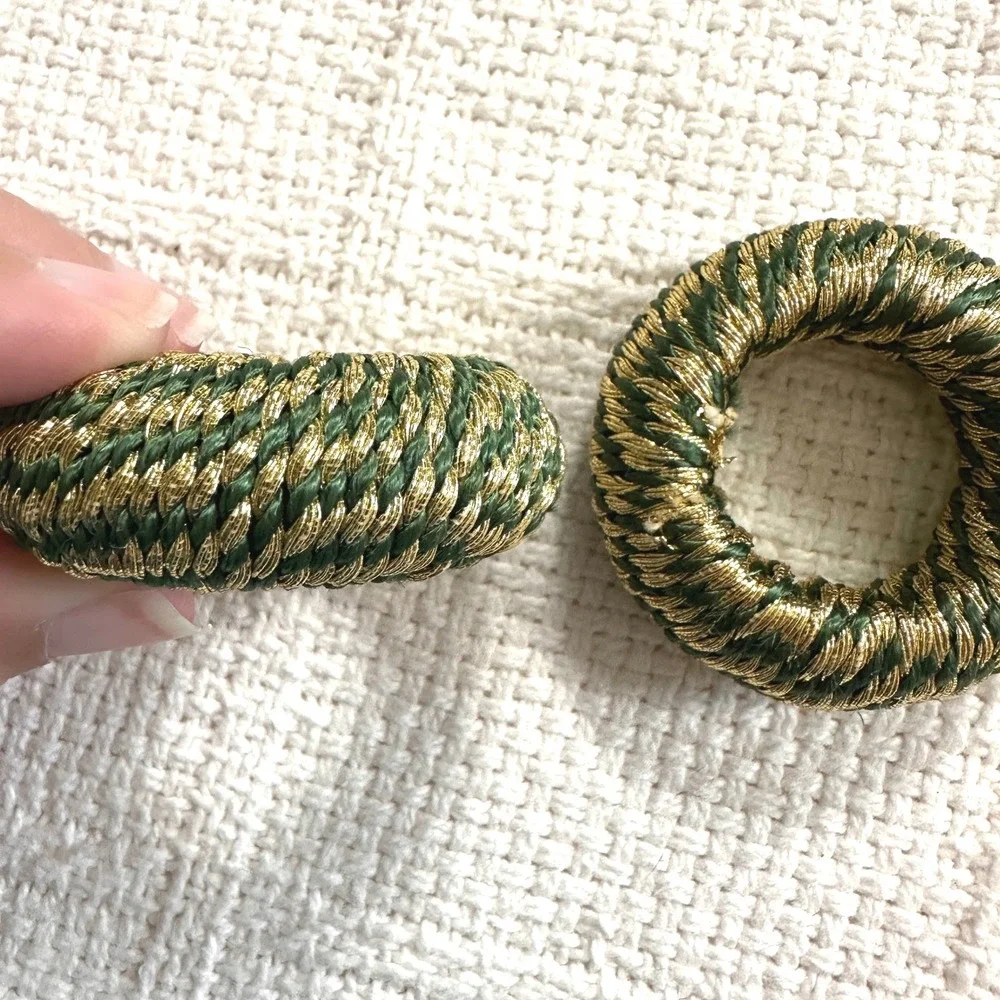 VTG Napkin Rings Set of 2 Green Gold Twisted Cord Braided Holiday Decor Regency‎